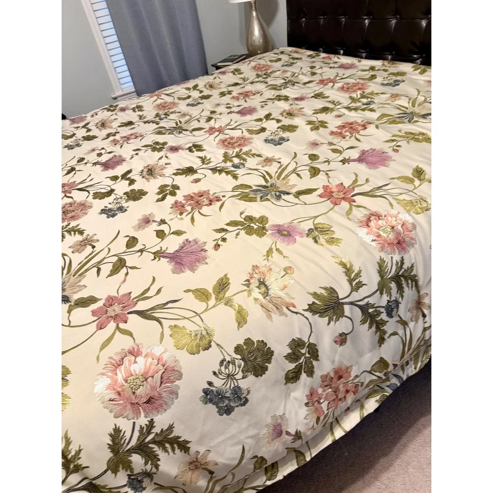Croscill Queen Floral Daphne Comforter 2Shams Set Champagne Pink Green 3pc NWOT